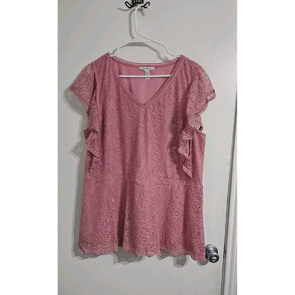 Isaac Mizrahi Live Lace Tunic Top Womens‎ 1X Pink Lined Floral Blouse Elegant